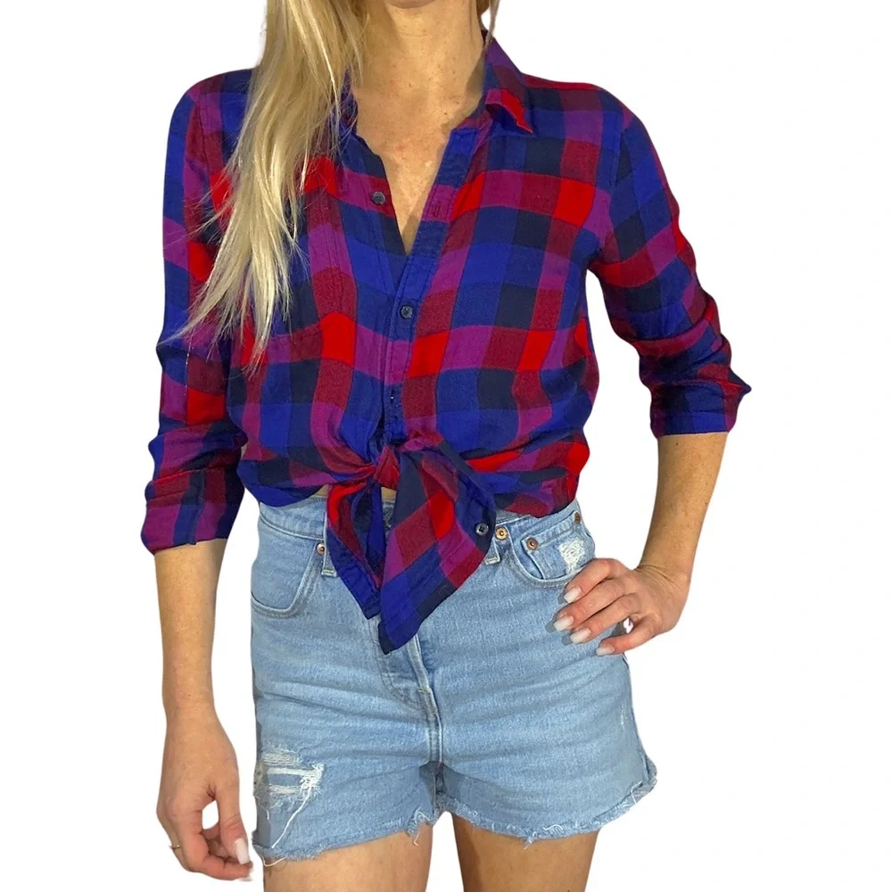 LUCKY BRAND Blue and Red‎ Bungalow Plaid Button Down Shirt